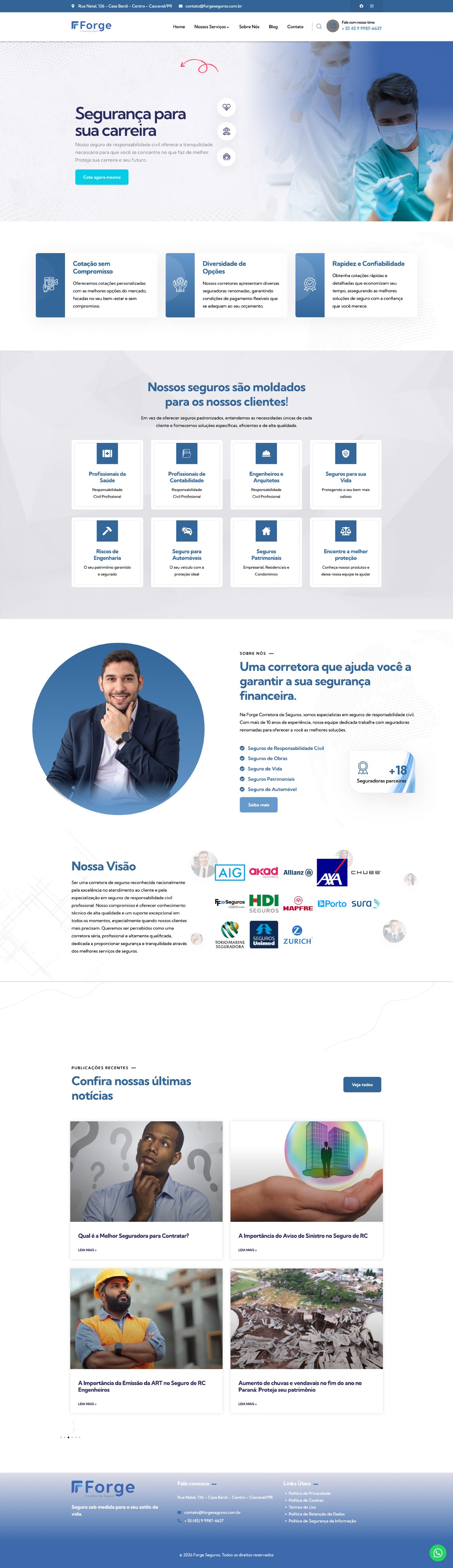 Página inicial do site Forge Seguros