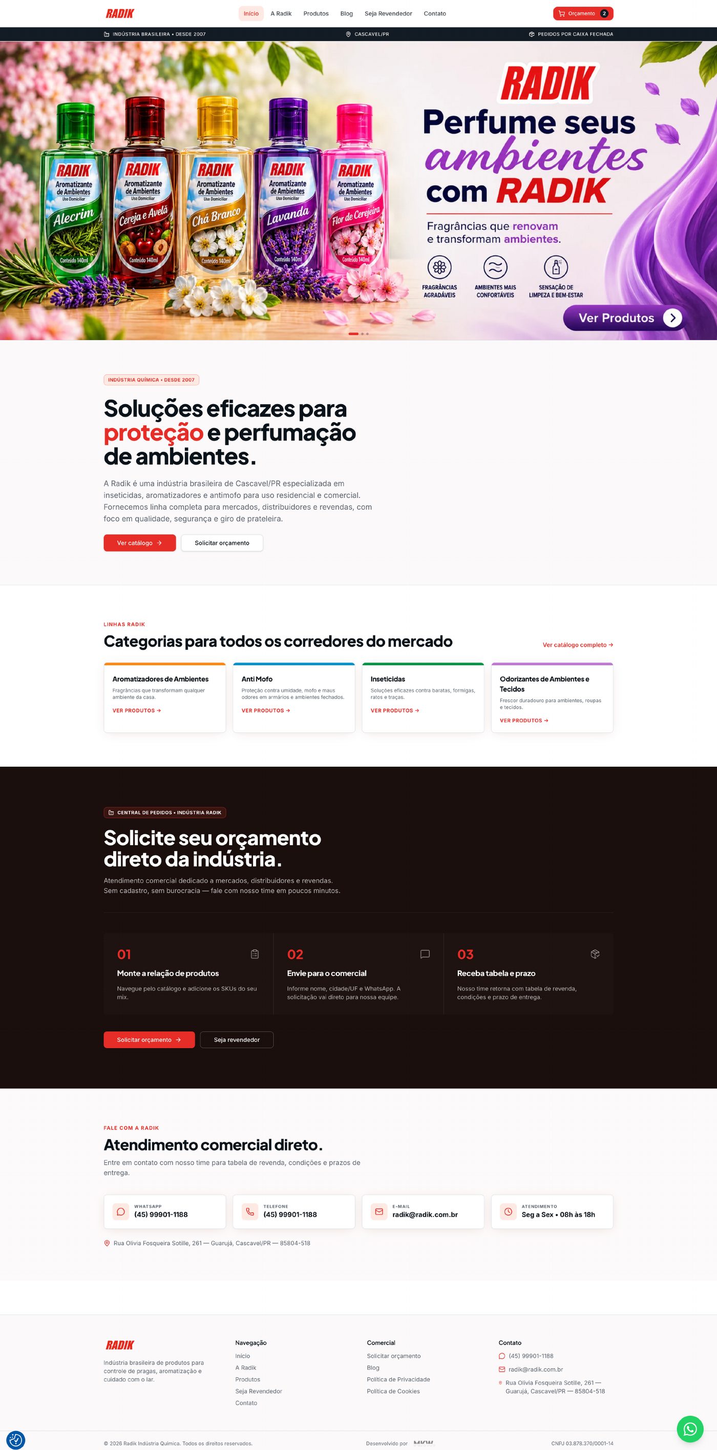 Página inicial do site Radik